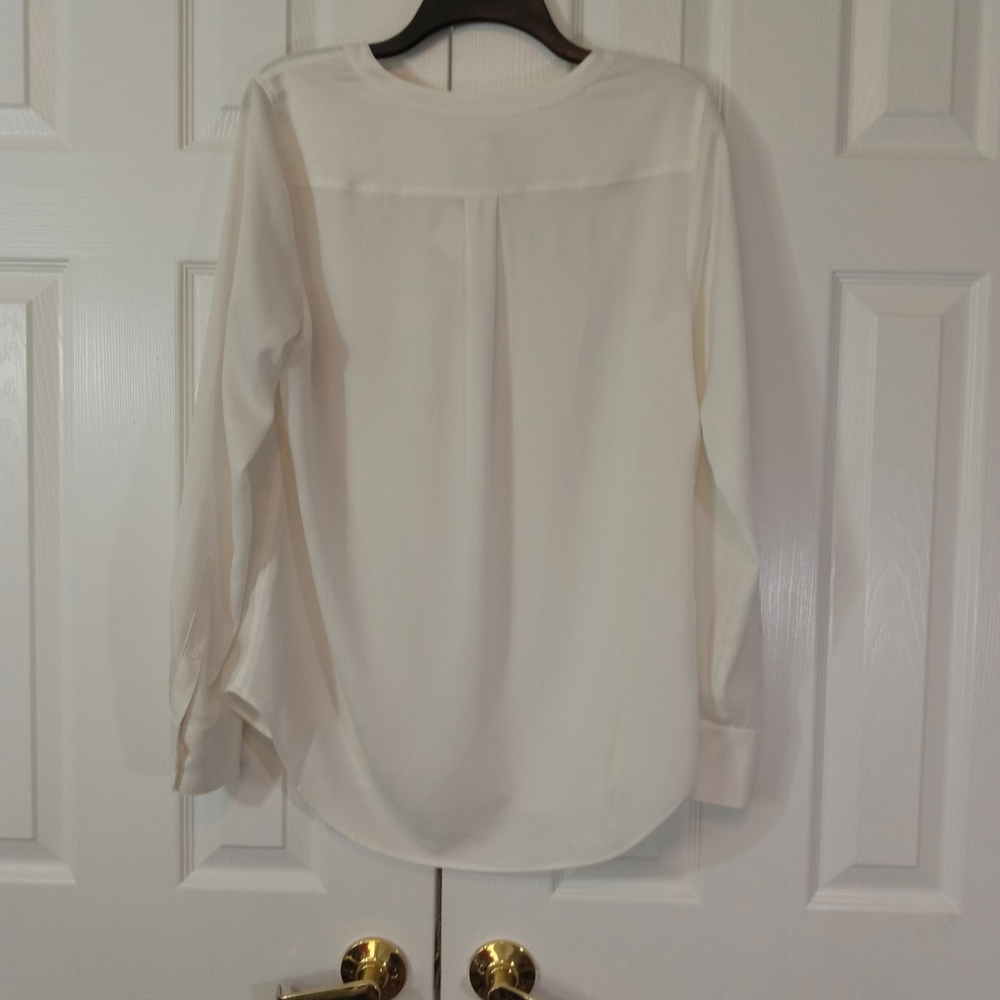 J Crew Long Sleeve Shirt Top Ivory Medium Tunic Sheer Loose Fit New Hi Low - Picture 11 of 15
